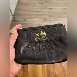 Coach Est 1941 Metallic Black Pleated Leather Small Wristlet-excellent condition
